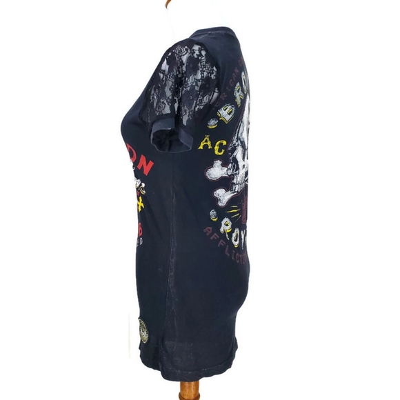 Affliction Women’s T-Shirt American Customs Motor Club Y2K Lace V-neck  Sz S - Picture 2 of 10